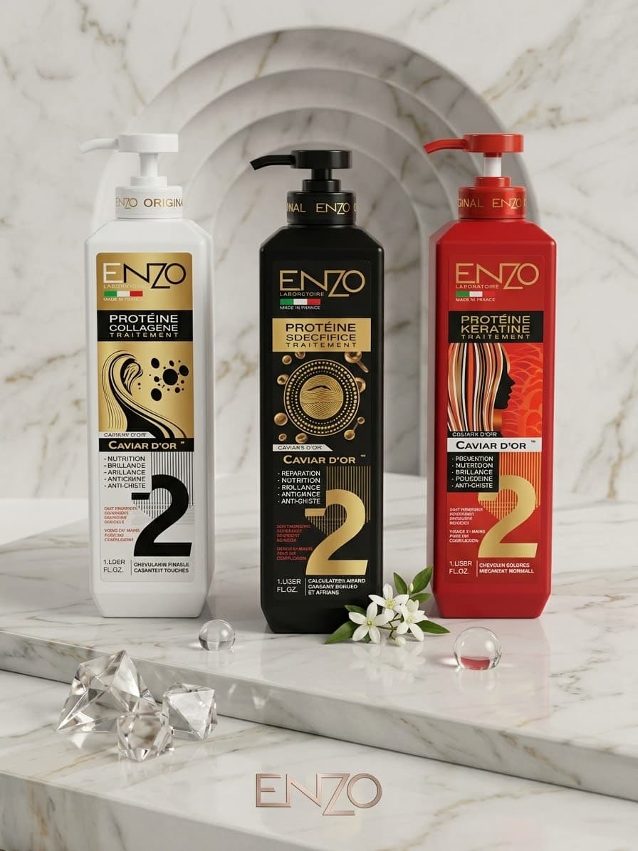 Gamme Capillaire ENZO Caviar d'Or – Traitements Intensifs Protéine & Kératine (1000 ml